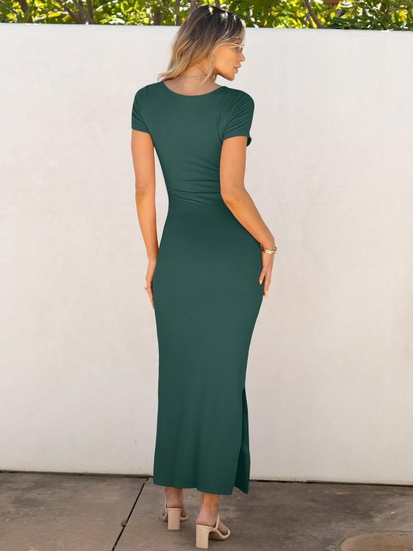 ANRABESS Women Summer Short Sleeve Ruched Bodycon Slit Club Evening Party Cocktail Formal Wedding Guest Long Maxi Dresses - Image 76