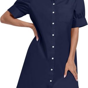 ANRABESS Womens Button Down Shirt Dress Summer Short Sleeve Business Casual Shift Dresses with Pockets 2025 Trendy