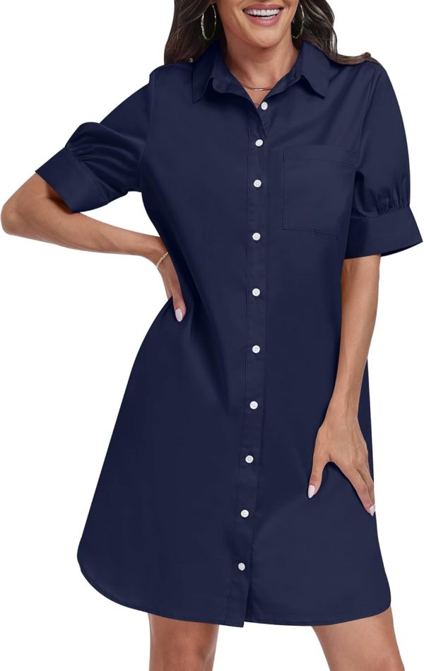 ANRABESS Womens Button Down Shirt Dress Summer Short Sleeve Business Casual Shift Dresses with Pockets 2025 Trendy