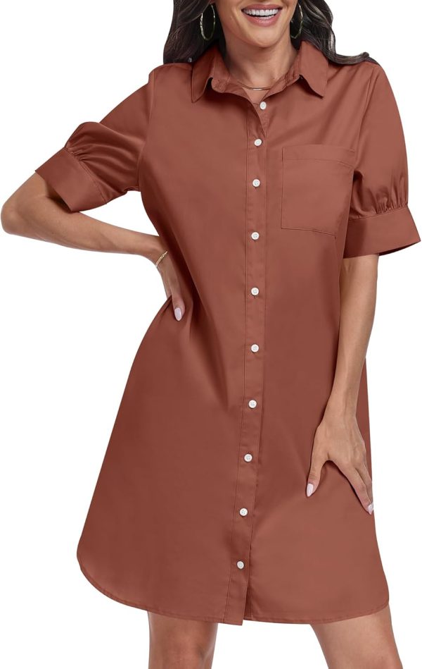 ANRABESS Womens Button Down Shirt Dress Summer Short Sleeve Business Casual Shift Dresses with Pockets 2025 Trendy - Image 9