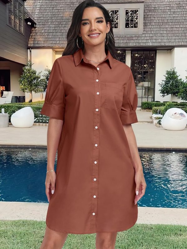 ANRABESS Womens Button Down Shirt Dress Summer Short Sleeve Business Casual Shift Dresses with Pockets 2025 Trendy - Image 10
