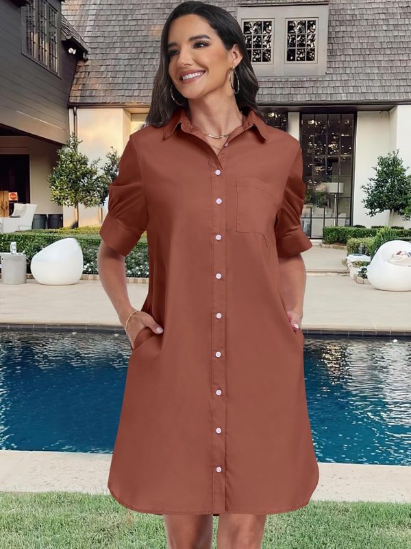 ANRABESS Womens Button Down Shirt Dress Summer Short Sleeve Business Casual Shift Dresses with Pockets 2025 Trendy - Image 11