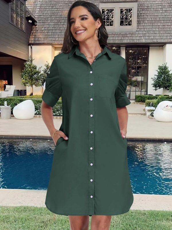 ANRABESS Womens Button Down Shirt Dress Summer Short Sleeve Business Casual Shift Dresses with Pockets 2025 Trendy - Image 19