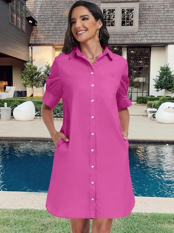 ANRABESS Womens Button Down Shirt Dress Summer Short Sleeve Business Casual Shift Dresses with Pockets 2025 Trendy - Image 27