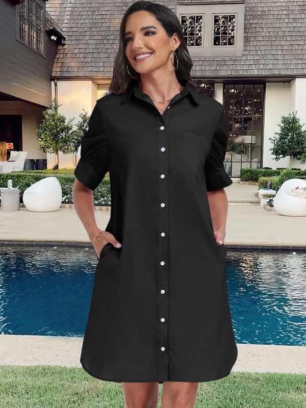 ANRABESS Womens Button Down Shirt Dress Summer Short Sleeve Business Casual Shift Dresses with Pockets 2025 Trendy - Image 35