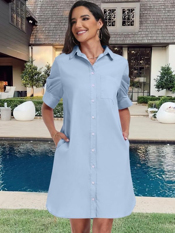 ANRABESS Womens Button Down Shirt Dress Summer Short Sleeve Business Casual Shift Dresses with Pockets 2025 Trendy - Image 52