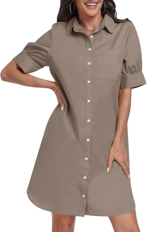 ANRABESS Womens Button Down Shirt Dress Summer Short Sleeve Business Casual Shift Dresses with Pockets 2025 Trendy - Image 58