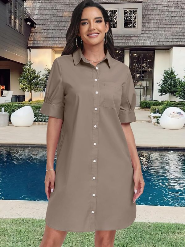 ANRABESS Womens Button Down Shirt Dress Summer Short Sleeve Business Casual Shift Dresses with Pockets 2025 Trendy - Image 59