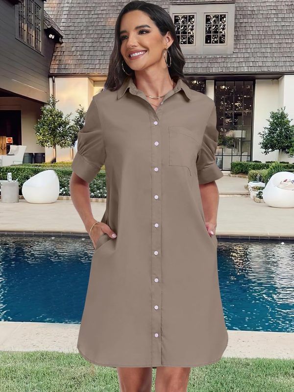 ANRABESS Womens Button Down Shirt Dress Summer Short Sleeve Business Casual Shift Dresses with Pockets 2025 Trendy - Image 60