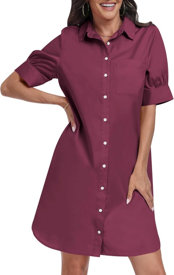 ANRABESS Womens Button Down Shirt Dress Summer Short Sleeve Business Casual Shift Dresses with Pockets 2025 Trendy - Image 67