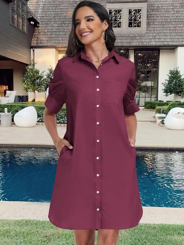ANRABESS Womens Button Down Shirt Dress Summer Short Sleeve Business Casual Shift Dresses with Pockets 2025 Trendy - Image 69