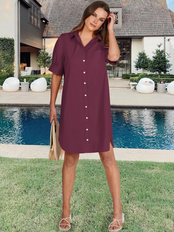 ANRABESS Womens Button Down Shirt Dress Summer Short Sleeve Business Casual Shift Dresses with Pockets 2025 Trendy - Image 70
