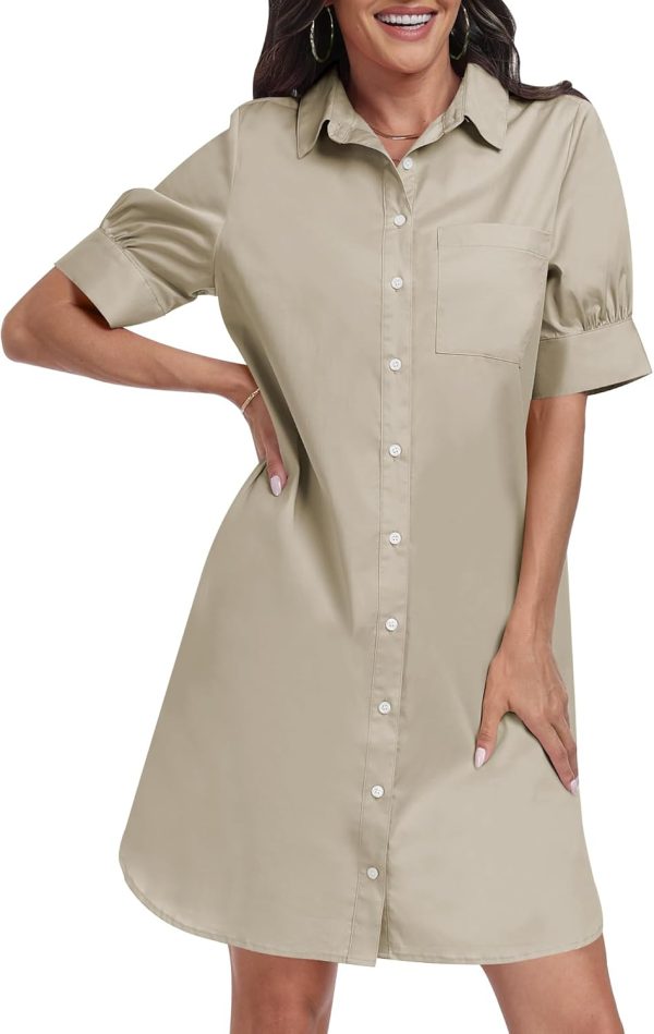 ANRABESS Womens Button Down Shirt Dress Summer Short Sleeve Business Casual Shift Dresses with Pockets 2025 Trendy - Image 75