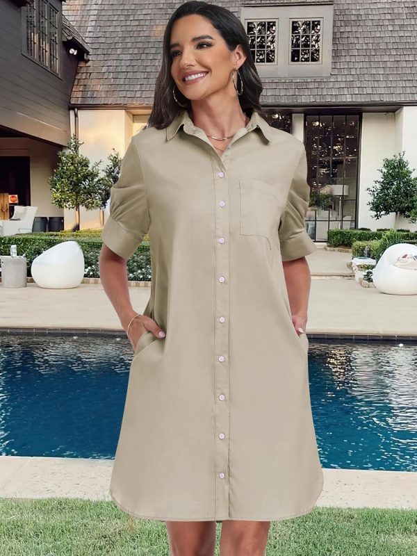 ANRABESS Womens Button Down Shirt Dress Summer Short Sleeve Business Casual Shift Dresses with Pockets 2025 Trendy - Image 77