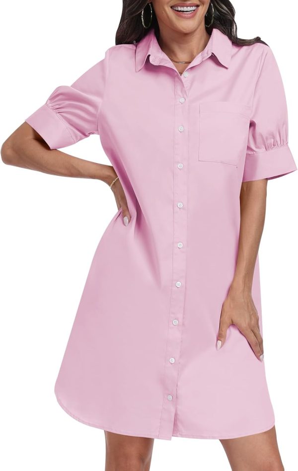 ANRABESS Womens Button Down Shirt Dress Summer Short Sleeve Business Casual Shift Dresses with Pockets 2025 Trendy - Image 83