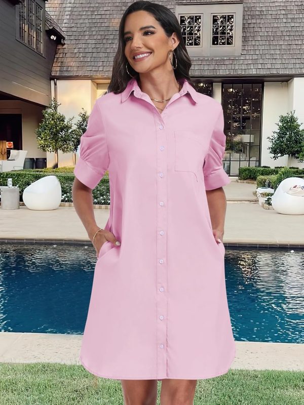 ANRABESS Womens Button Down Shirt Dress Summer Short Sleeve Business Casual Shift Dresses with Pockets 2025 Trendy - Image 85