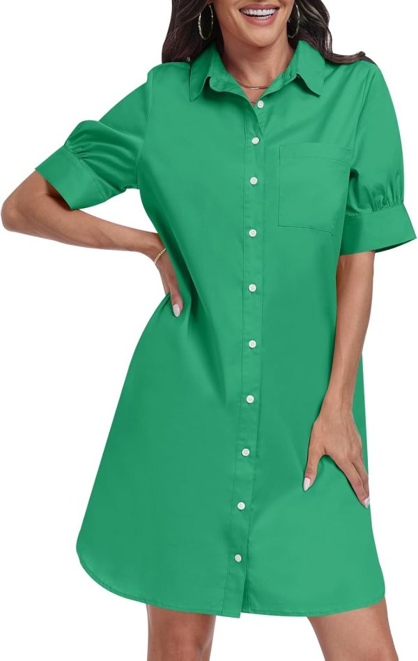 ANRABESS Womens Button Down Shirt Dress Summer Short Sleeve Business Casual Shift Dresses with Pockets 2025 Trendy - Image 107