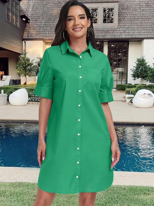 ANRABESS Womens Button Down Shirt Dress Summer Short Sleeve Business Casual Shift Dresses with Pockets 2025 Trendy - Image 108