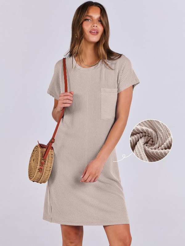ANRABESS Womens Casual Summer Ribbed Knit Tunic Tshirt Mini Dresses 2025 Trendy Crewneck Short Sleeve Beach Loose Shift Dress - Image 3