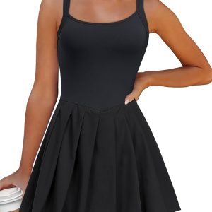 ANRABESS Women's Tennis Athletic Pleated Summer Mini Dress 2025 Golf Workout Build in Shorts Casual Romper Short Sundress