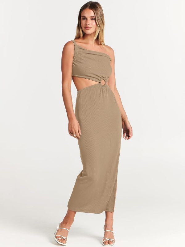 ANRABESS Women Summer One Shoulder Sleeveless Maxi Dress Cutout Sexy Bodycon Semi Formal Dinner Date Vacation Dresses - Image 142