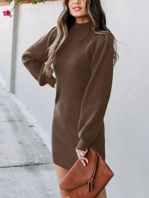 ANRABESS Women Long Sleeve Turtle Mock Neck Rib Knit Stretch Slim Fitted Bodycon Sweater Mini Short Dress 2024 Fall Outfits - Image 9