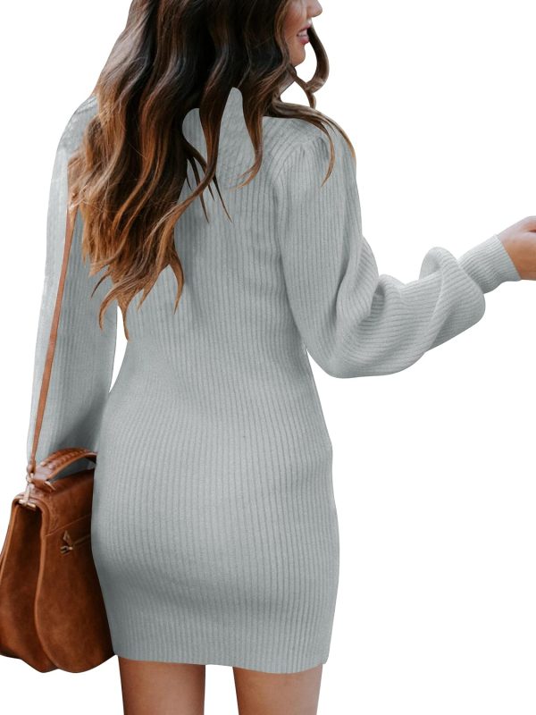 ANRABESS Women Long Sleeve Turtle Mock Neck Rib Knit Stretch Slim Fitted Bodycon Sweater Mini Short Dress 2024 Fall Outfits - Image 14