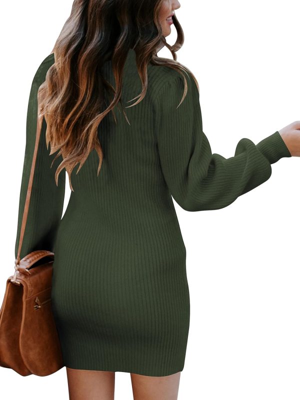 ANRABESS Women Long Sleeve Turtle Mock Neck Rib Knit Stretch Slim Fitted Bodycon Sweater Mini Short Dress 2024 Fall Outfits - Image 26