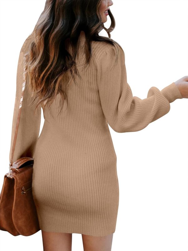 ANRABESS Women Long Sleeve Turtle Mock Neck Rib Knit Stretch Slim Fitted Bodycon Sweater Mini Short Dress 2024 Fall Outfits - Image 38
