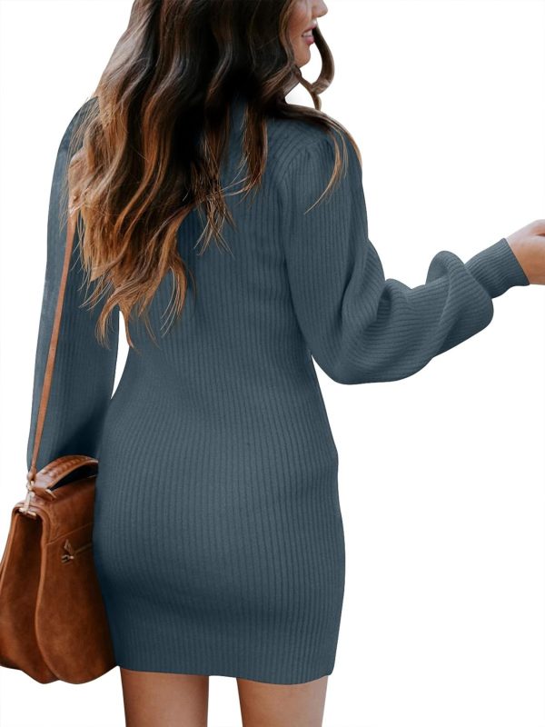 ANRABESS Women Long Sleeve Turtle Mock Neck Rib Knit Stretch Slim Fitted Bodycon Sweater Mini Short Dress 2024 Fall Outfits - Image 44