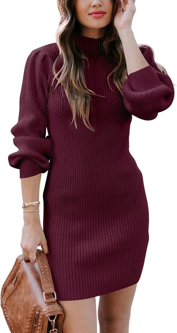 ANRABESS Women Long Sleeve Turtle Mock Neck Rib Knit Stretch Slim Fitted Bodycon Sweater Mini Short Dress 2024 Fall Outfits - Image 49