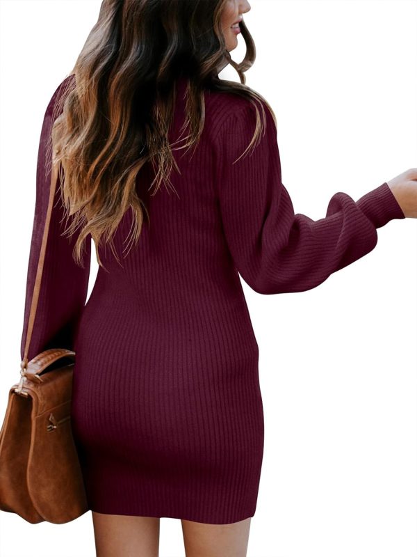 ANRABESS Women Long Sleeve Turtle Mock Neck Rib Knit Stretch Slim Fitted Bodycon Sweater Mini Short Dress 2024 Fall Outfits - Image 50
