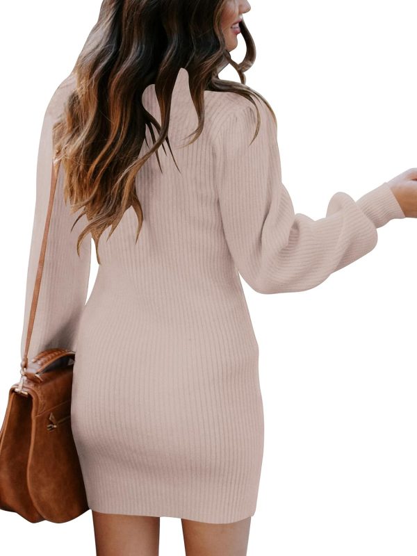 ANRABESS Women Long Sleeve Turtle Mock Neck Rib Knit Stretch Slim Fitted Bodycon Sweater Mini Short Dress 2024 Fall Outfits - Image 56
