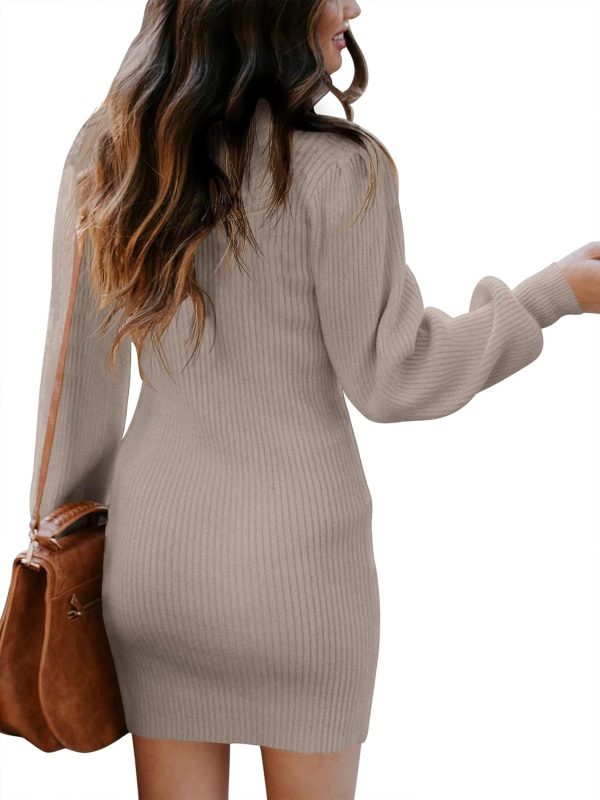 ANRABESS Women Long Sleeve Turtle Mock Neck Rib Knit Stretch Slim Fitted Bodycon Sweater Mini Short Dress 2024 Fall Outfits - Image 68