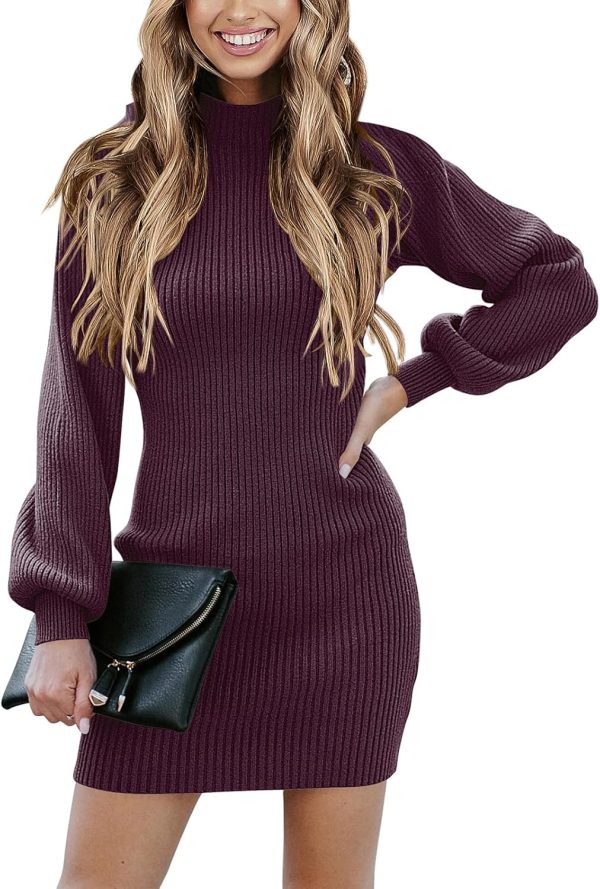 ANRABESS Women Long Sleeve Turtle Mock Neck Rib Knit Stretch Slim Fitted Bodycon Sweater Mini Short Dress 2024 Fall Outfits - Image 85