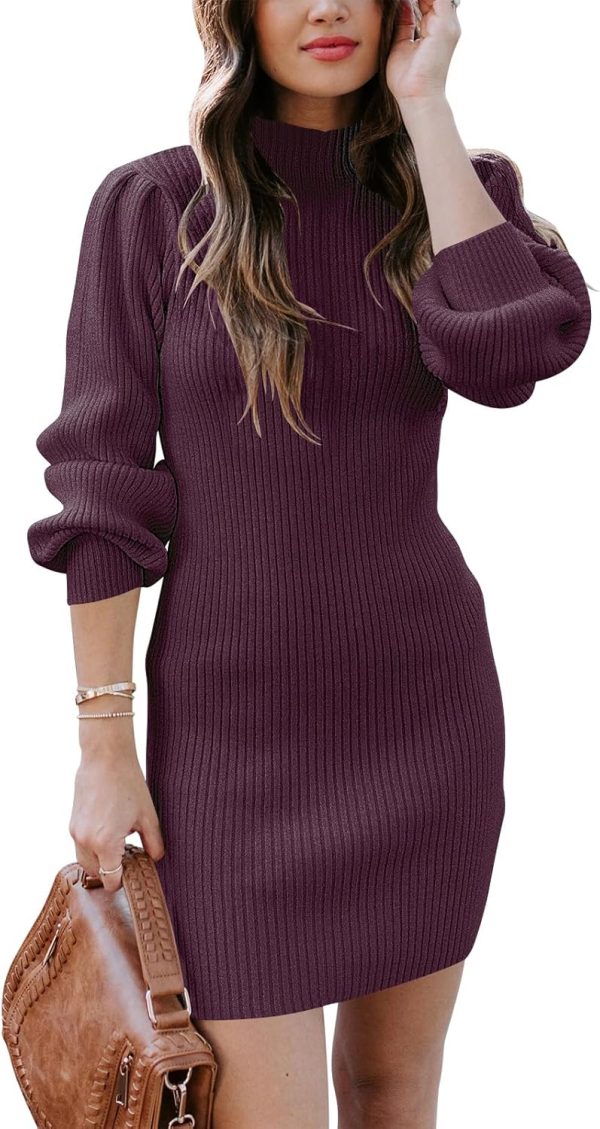 ANRABESS Women Long Sleeve Turtle Mock Neck Rib Knit Stretch Slim Fitted Bodycon Sweater Mini Short Dress 2024 Fall Outfits - Image 86