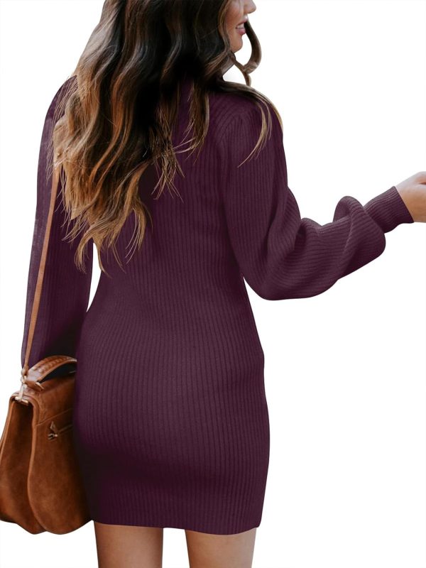 ANRABESS Women Long Sleeve Turtle Mock Neck Rib Knit Stretch Slim Fitted Bodycon Sweater Mini Short Dress 2024 Fall Outfits - Image 87