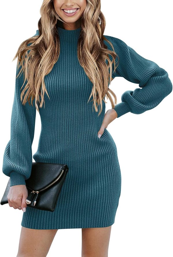 ANRABESS Women Long Sleeve Turtle Mock Neck Rib Knit Stretch Slim Fitted Bodycon Sweater Mini Short Dress 2024 Fall Outfits - Image 91