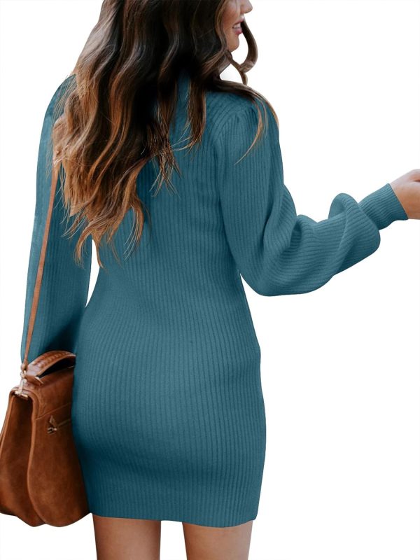 ANRABESS Women Long Sleeve Turtle Mock Neck Rib Knit Stretch Slim Fitted Bodycon Sweater Mini Short Dress 2024 Fall Outfits - Image 94