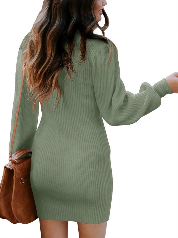 ANRABESS Women Long Sleeve Turtle Mock Neck Rib Knit Stretch Slim Fitted Bodycon Sweater Mini Short Dress 2024 Fall Outfits - Image 100