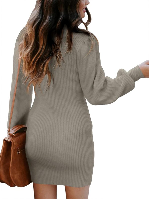 ANRABESS Women Long Sleeve Turtle Mock Neck Rib Knit Stretch Slim Fitted Bodycon Sweater Mini Short Dress 2024 Fall Outfits - Image 106