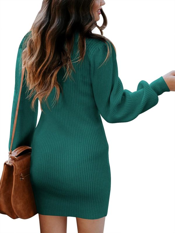 ANRABESS Women Long Sleeve Turtle Mock Neck Rib Knit Stretch Slim Fitted Bodycon Sweater Mini Short Dress 2024 Fall Outfits - Image 112