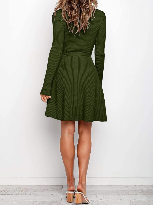 ANRABESS Women's Long Sleeve Midi Dress Crewneck Tie Waist A-Line Swing Casual Bodycon Ribbed Knit 2025 Fall Sweater Dress - Image 50