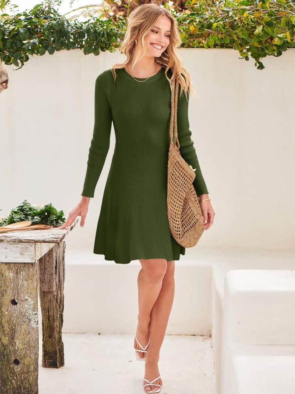 ANRABESS Women's Long Sleeve Midi Dress Crewneck Tie Waist A-Line Swing Casual Bodycon Ribbed Knit 2025 Fall Sweater Dress - Image 51