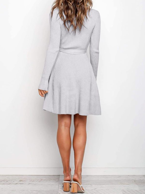 ANRABESS Women's Long Sleeve Midi Dress Crewneck Tie Waist A-Line Swing Casual Bodycon Ribbed Knit 2025 Fall Sweater Dress - Image 92
