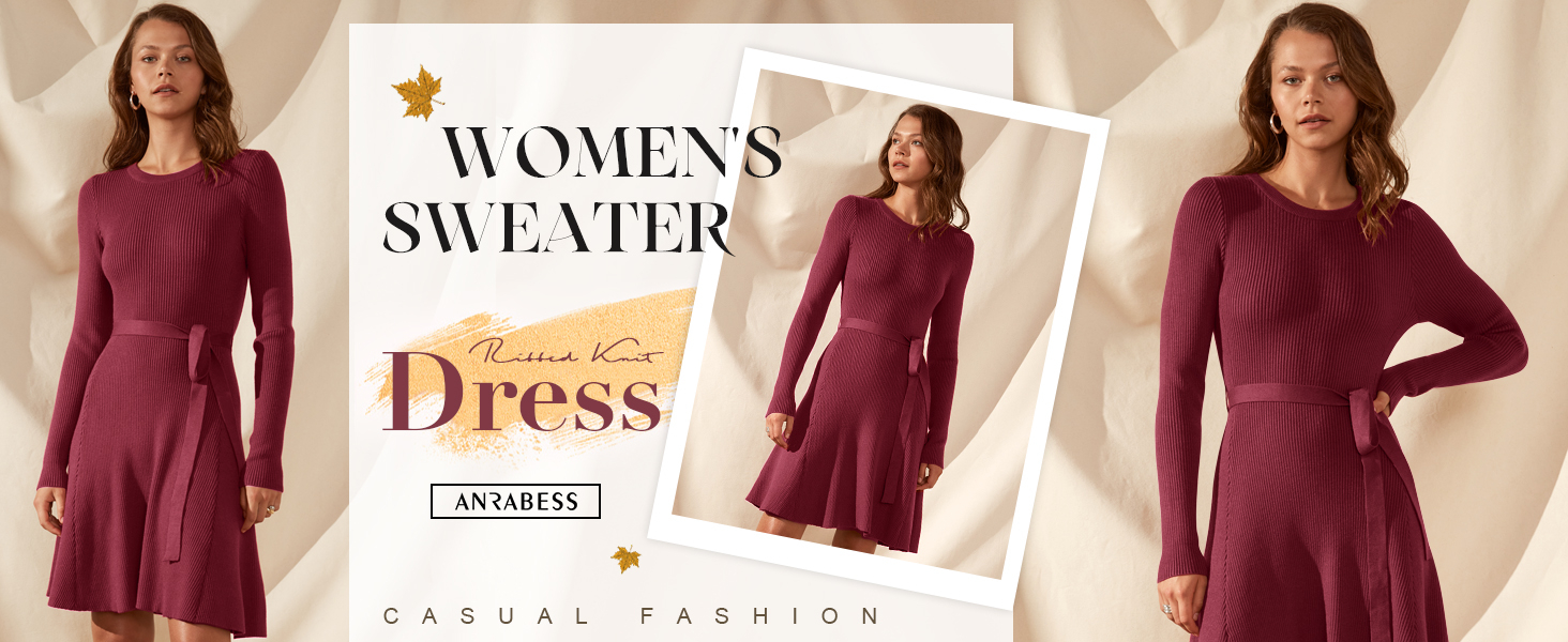 ANRABESS Ribbed Knit Sweater Dress