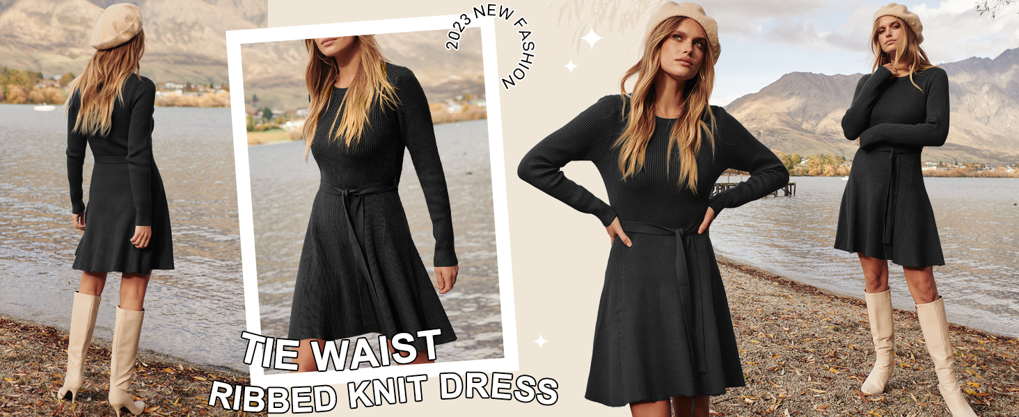 ANRABESS Ribbed Knit Sweater Dress